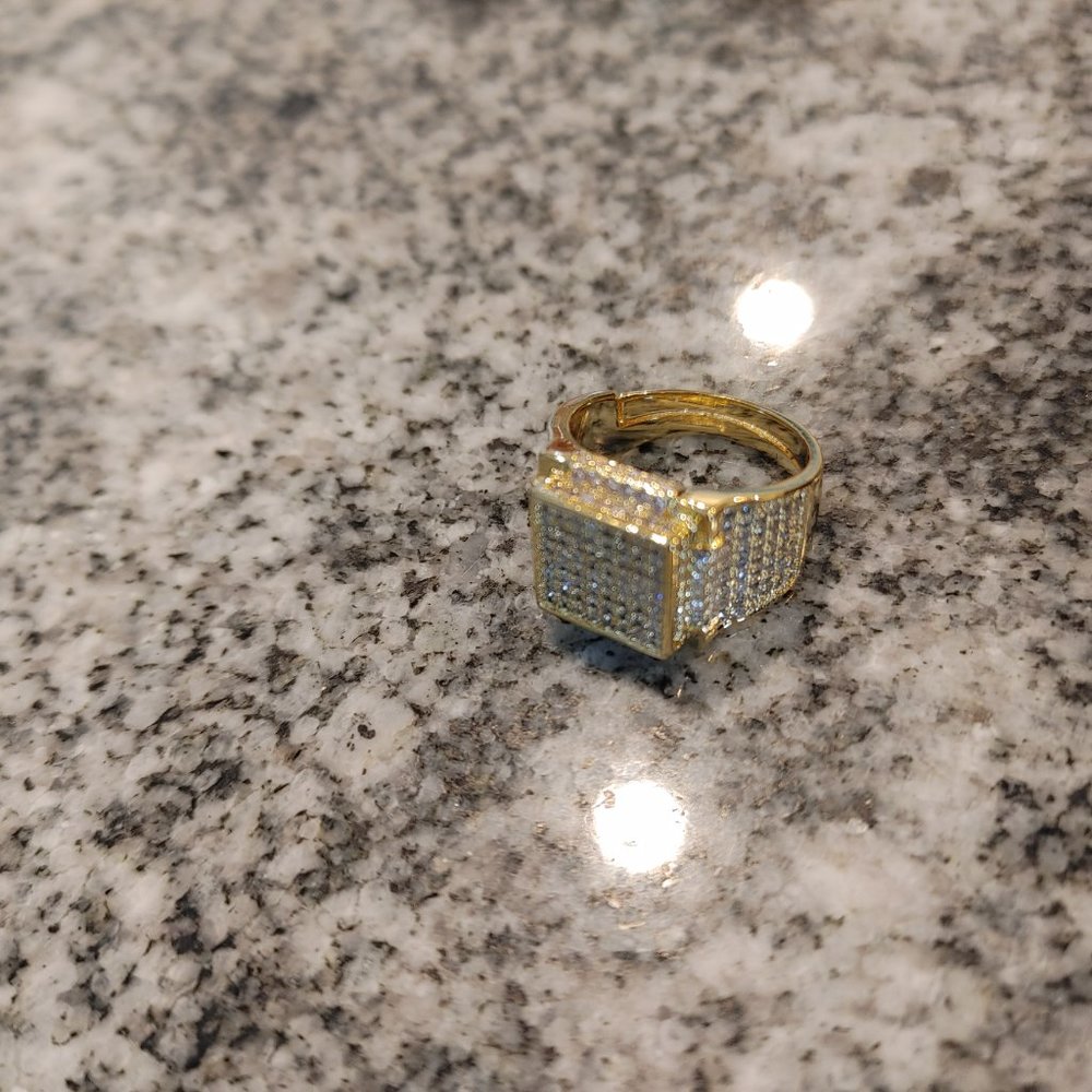 For Men or Women Gold Plated Cubic Zirconia Iced Signet Ring size 7,